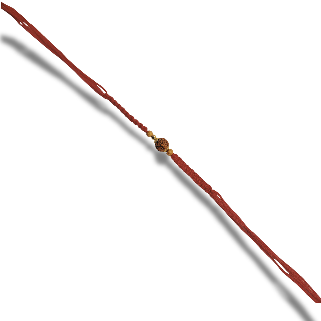 Red Beaded Bhai Rakhi with Gold-Tone Accent