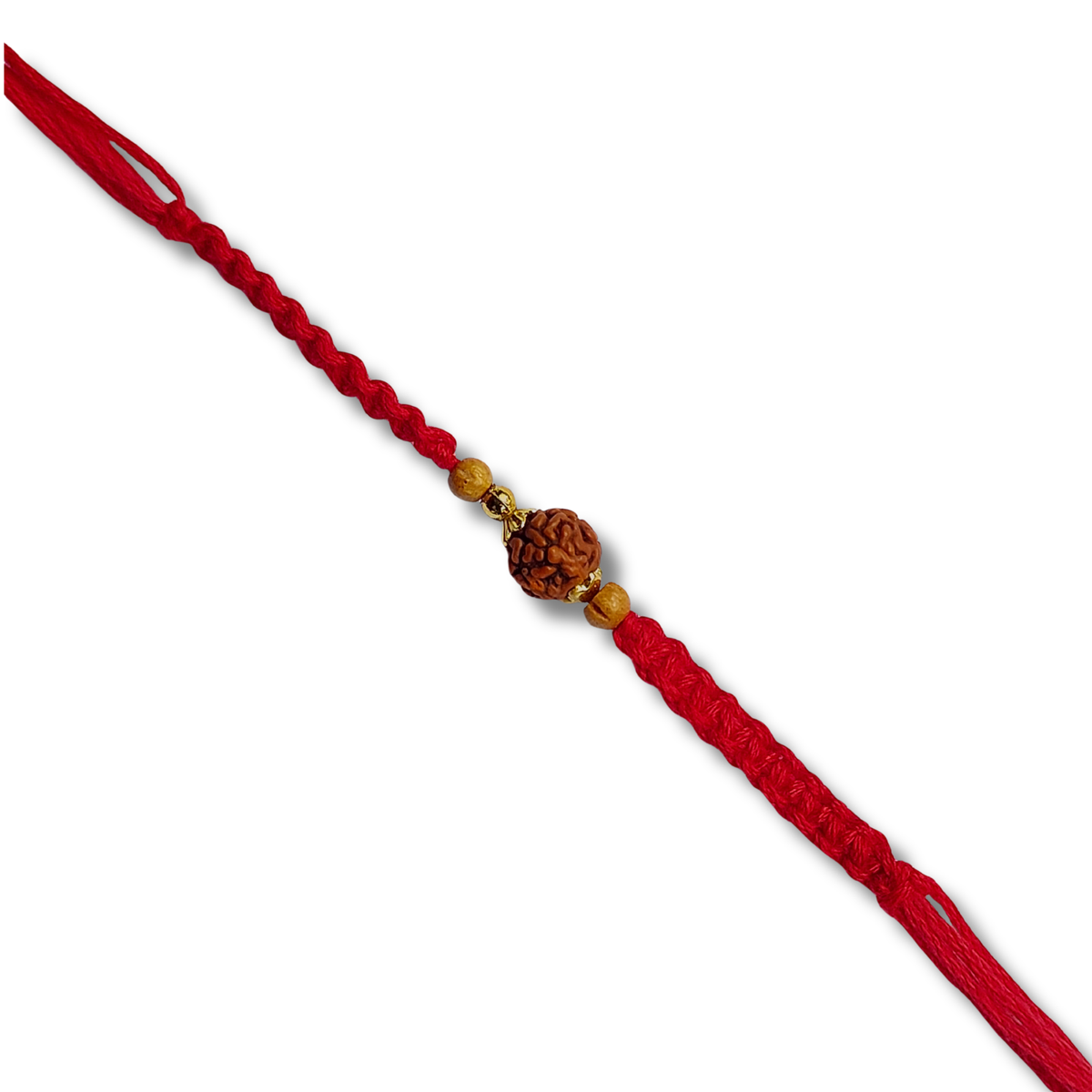 Red Beaded Bhai Rakhi with Gold-Tone Accent