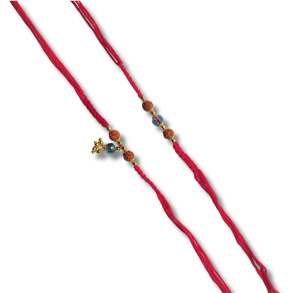 Classic Red Thread Bhai Bhabhi Rakhi Set with Charms