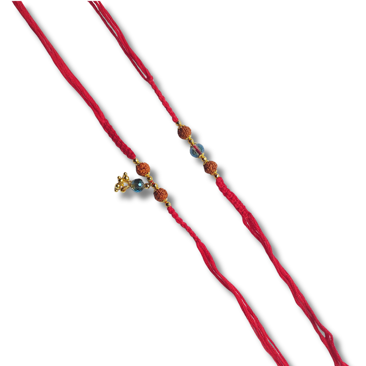 Classic Red Thread Bhai Bhabhi Rakhi Set with Charms