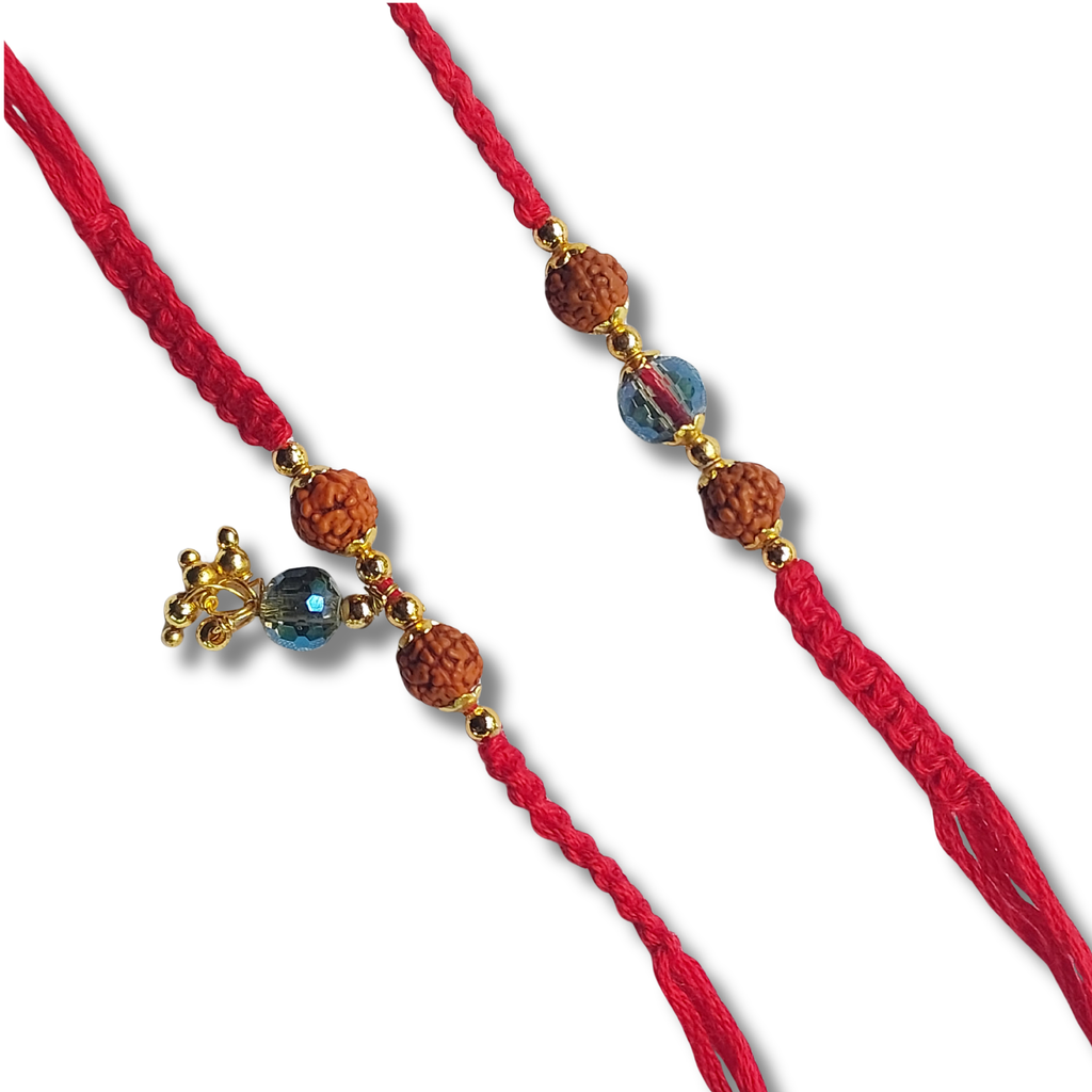 Classic Red Thread Bhai Bhabhi Rakhi Set with Charms