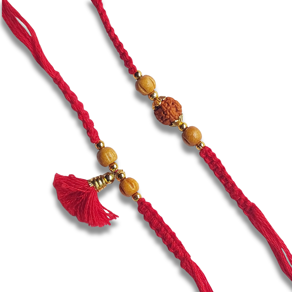 Red Tassel Bhai Bhabhi Rakhi Set with Bead Details