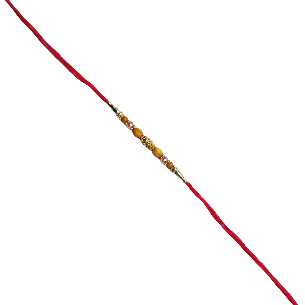 Elegant Red Bhai Rakhi with Layered Bead Detail