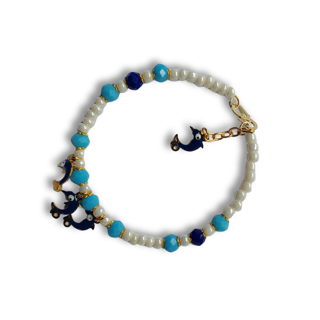 Blue Pearl Lumba Rakhi Set with Elephant Charms
