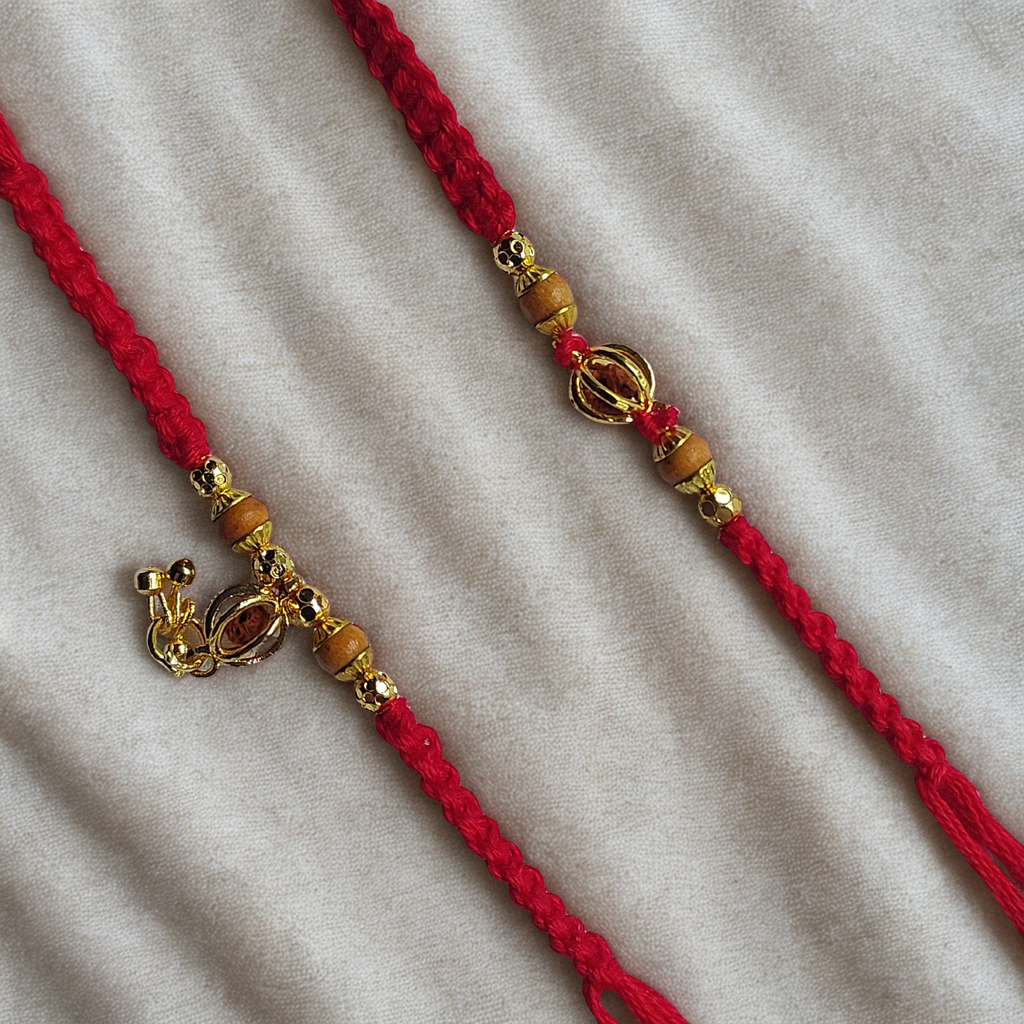 Elegant Gold Charm Bhai Bhabhi Rakhi Set