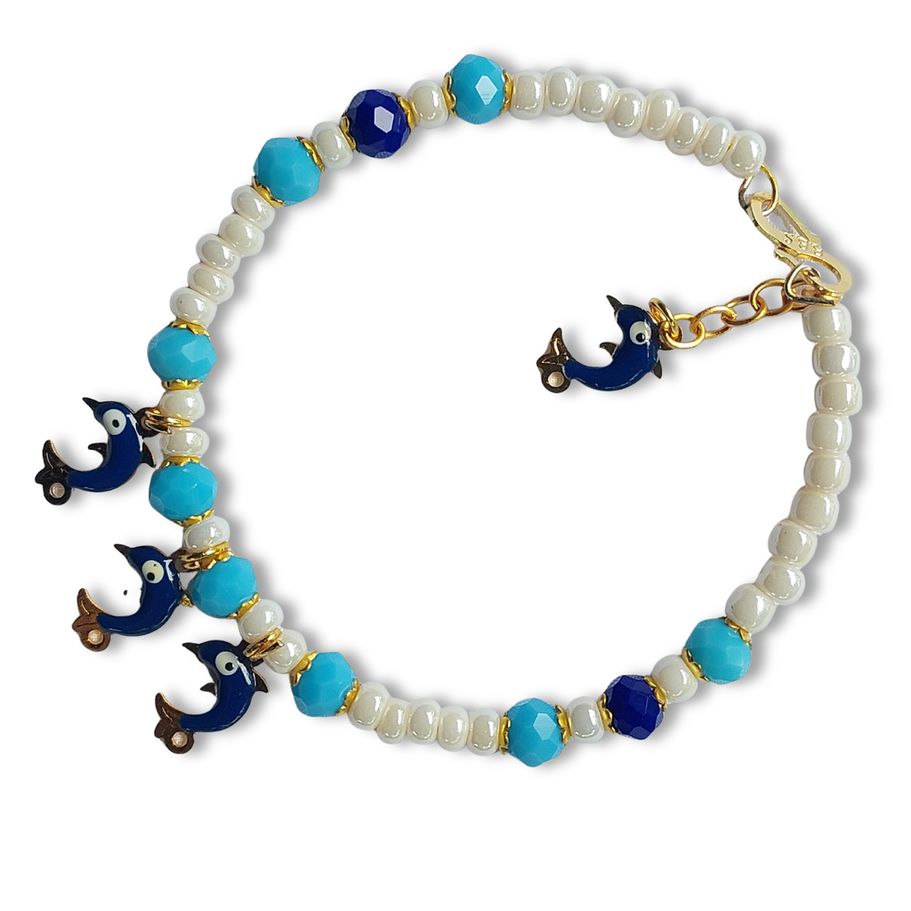 Blue Pearl Lumba Rakhi Set with Elephant Charms