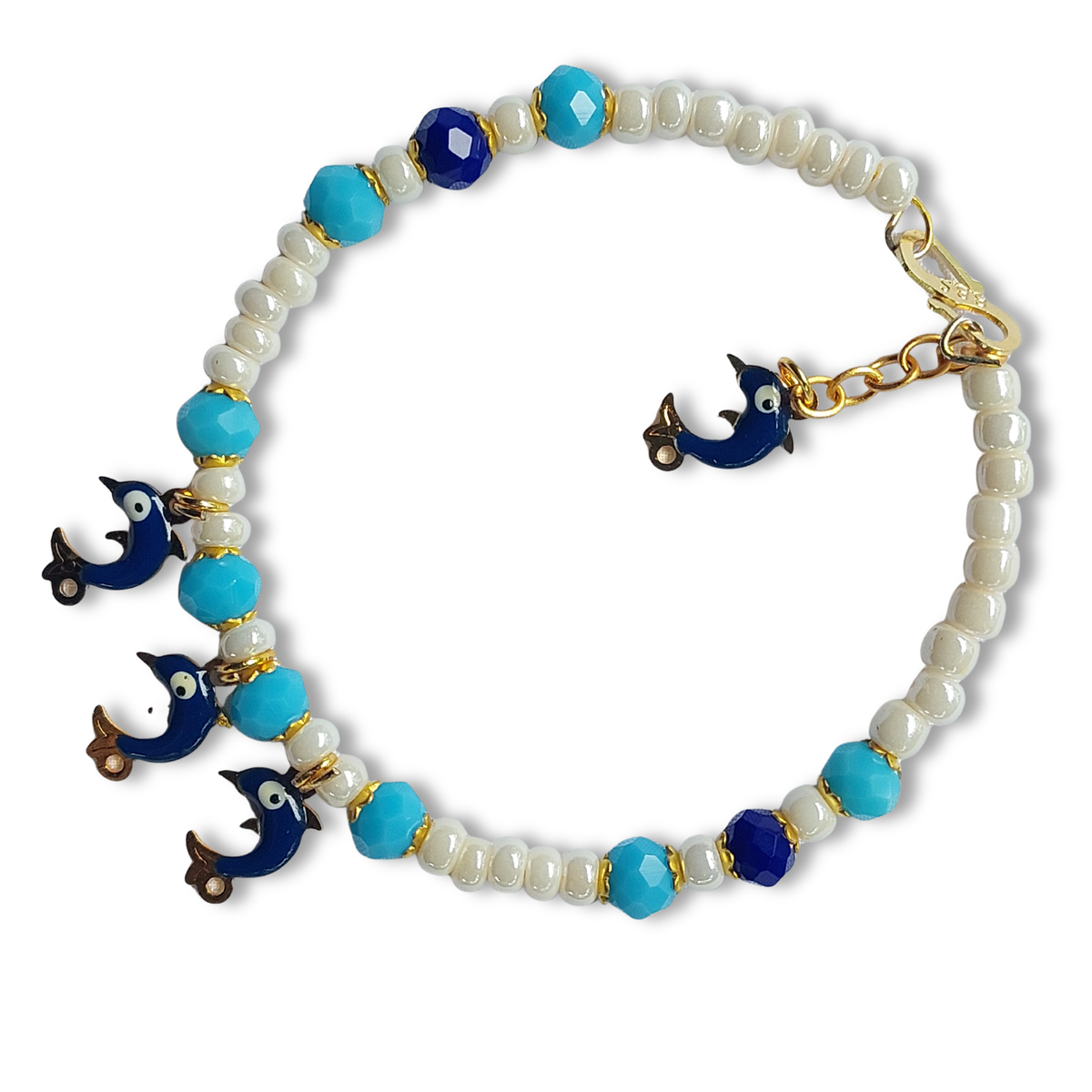 Blue Pearl Lumba Rakhi Set with Elephant Charms