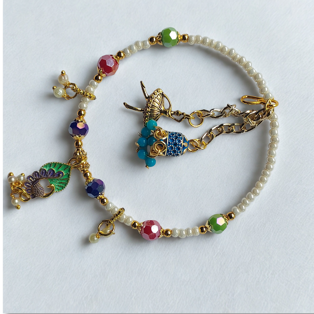 Multicolor Pearl Lumba Rakhi Set with Decorative Charms