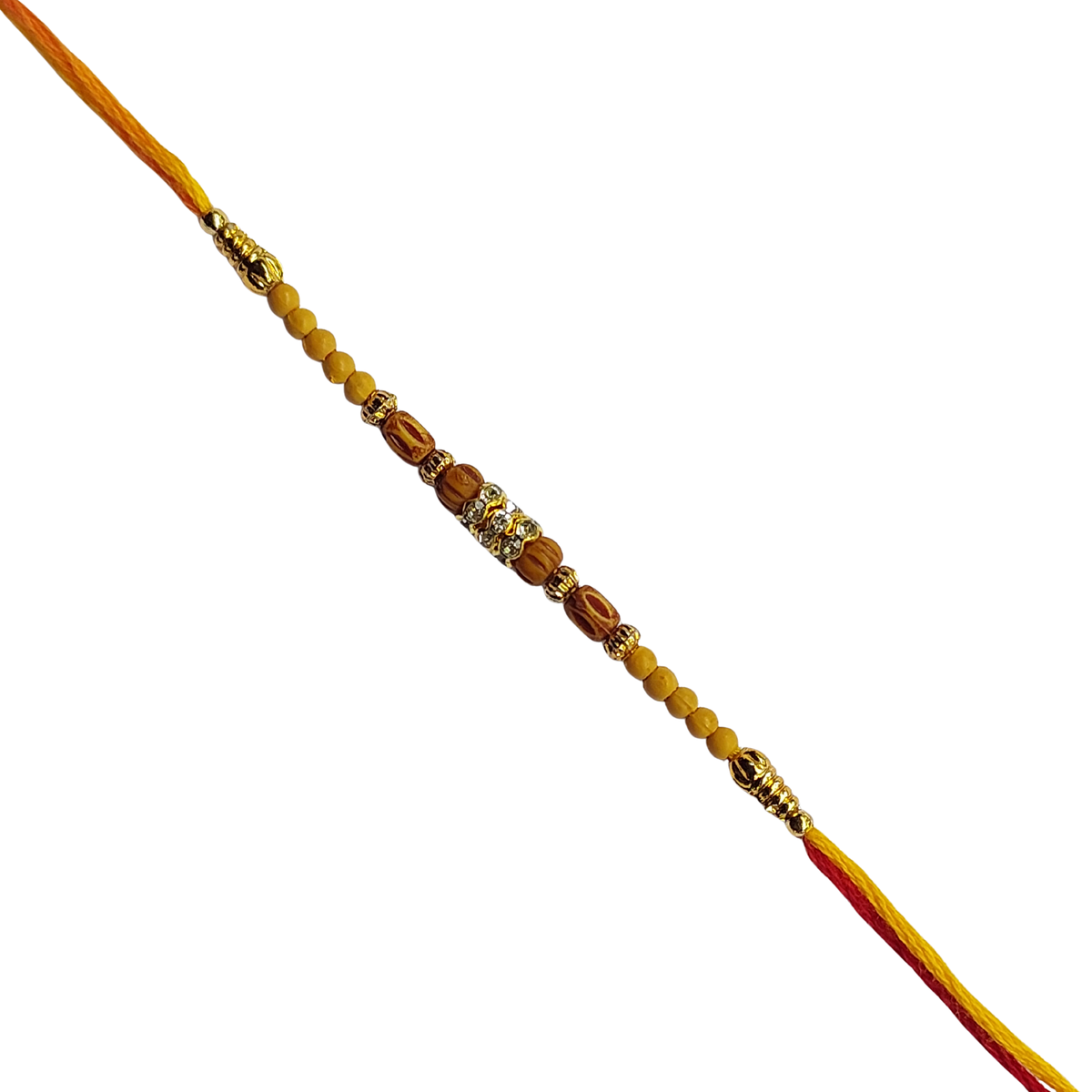Simple Yellow Thread Bhai Rakhi with Fine Bead Detail
