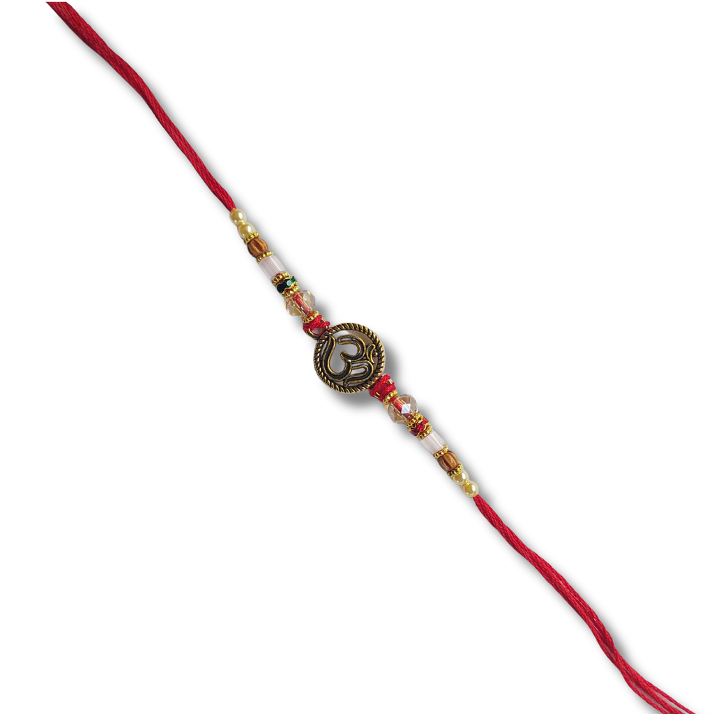 Red Bhai Rakhi with Decorative Spiral Charm