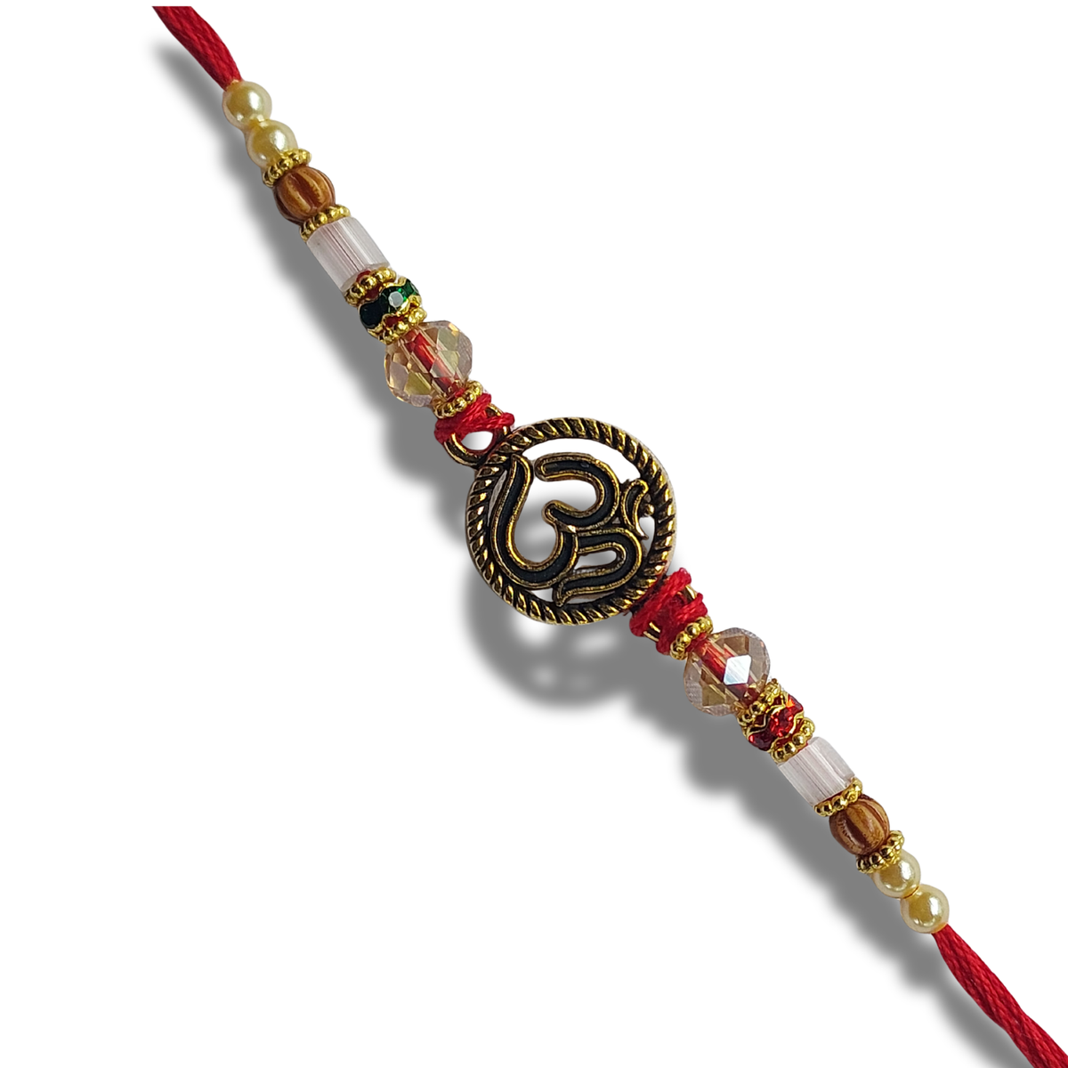 Red Bhai Rakhi with Decorative Spiral Charm