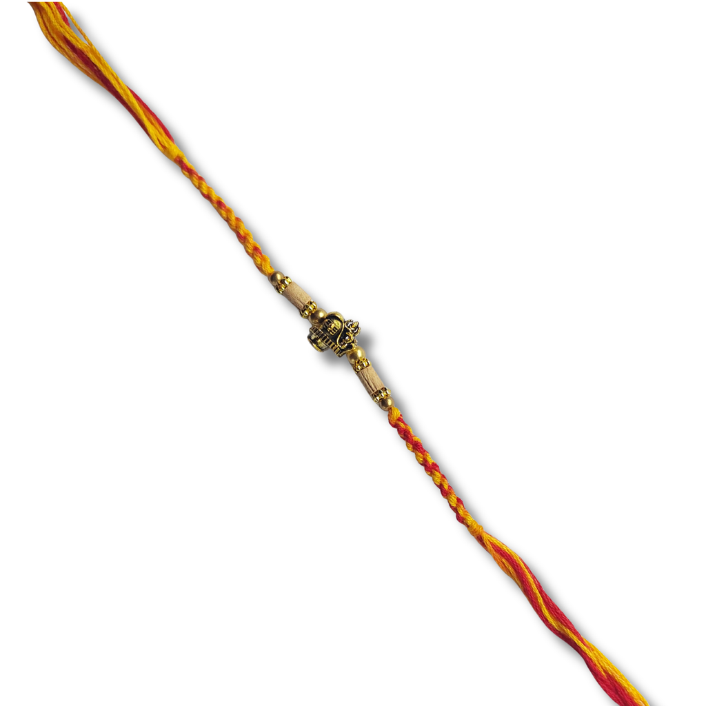 Golden Thread Bhai Rakhi with Beaded Center