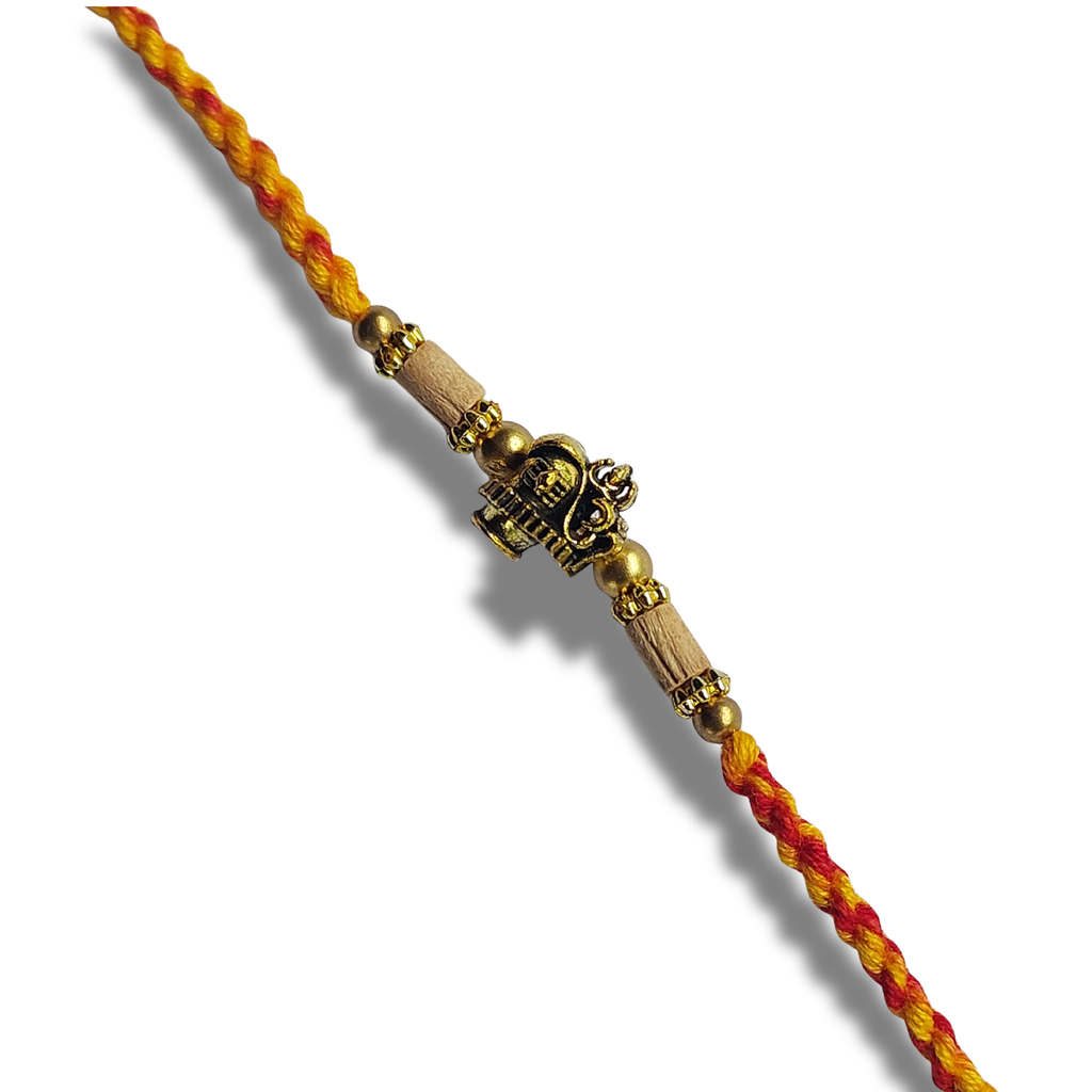 Golden Thread Bhai Rakhi with Beaded Center