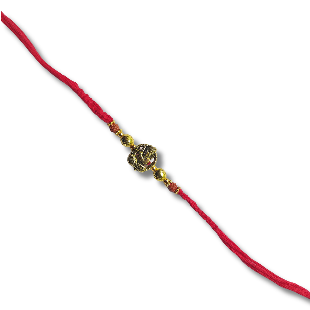 Red and Gold Ornate Bhai Rakhi with Decorative Center