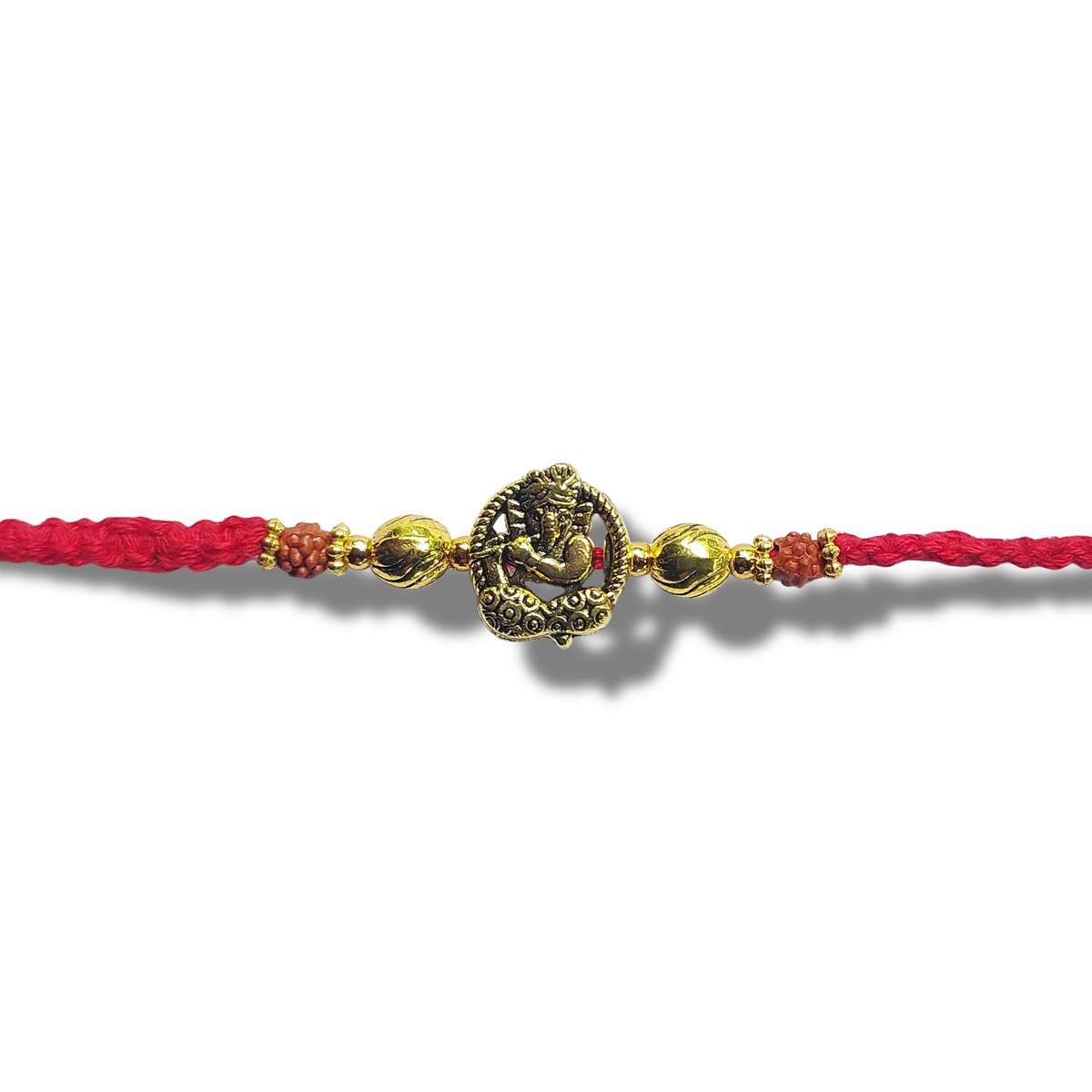 Red and Gold Ornate Bhai Rakhi with Decorative Center